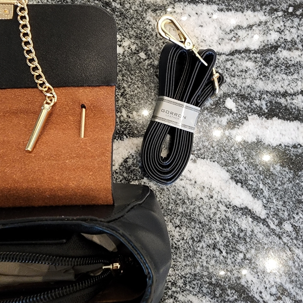 New Gorran Leather Crossbody or Handheld Bag Mini Weaved Front Classic - Picture 9 of 12
